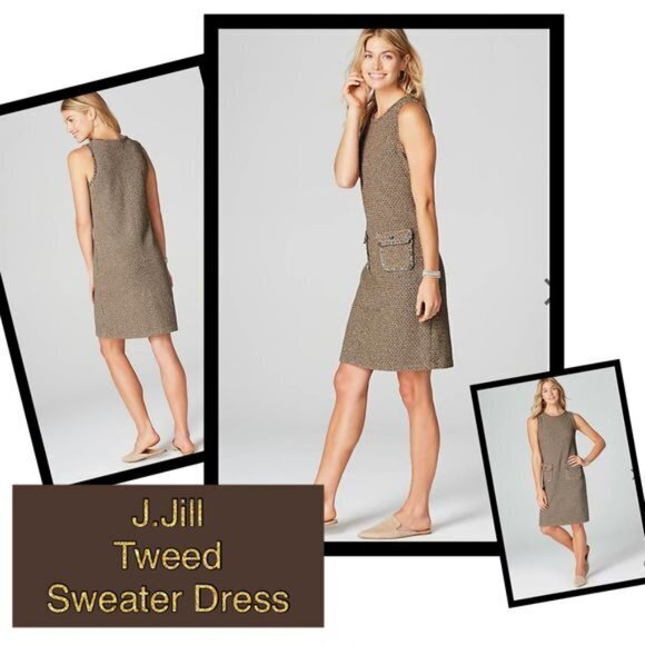 J Jill Tweed Sweater‎ Midi Sleeveless Dress Beige Womens Size S Pockets - Picture 3 of 11
